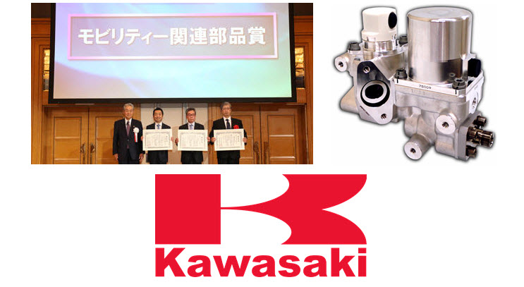 Kawasaki Receives the CHO MONOZUKURI Award for its High Pressure Reducing Valve for Fuel Cell Vehicles 2 Kawasaki High Pressure Hydrogen Reducing Valve for Fuel Cell Cars Accepting Award