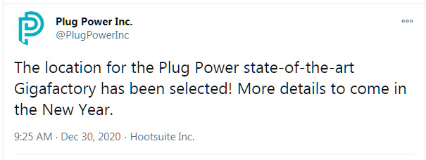 Plug Power Tweet