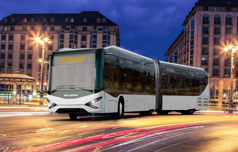 fuelcellsworks, goldi mobility, fuel cell hybrid electric bus