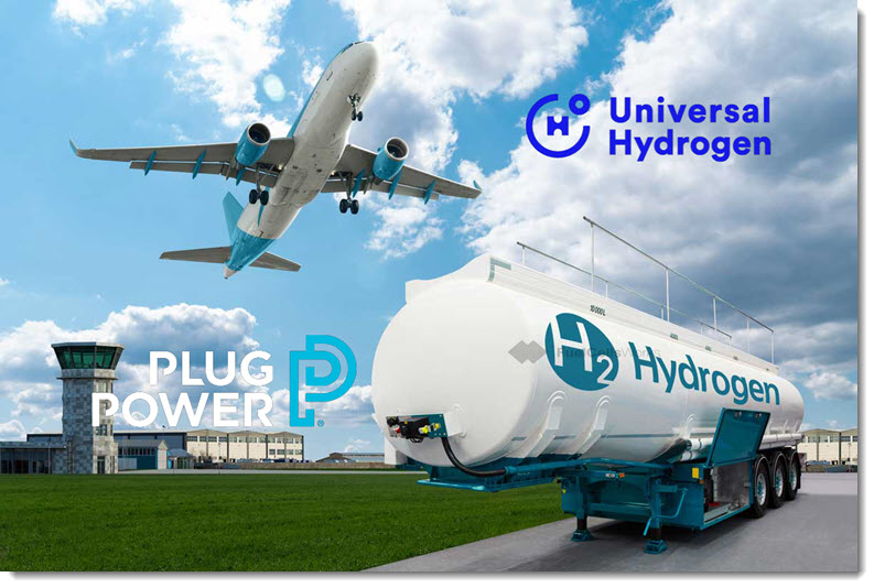 Fuel cells works, hydrogen, Plug Power and Universal Hydrogen Expand Partnership to Include Investment and Global Green Hydrogen Supply for Aviation